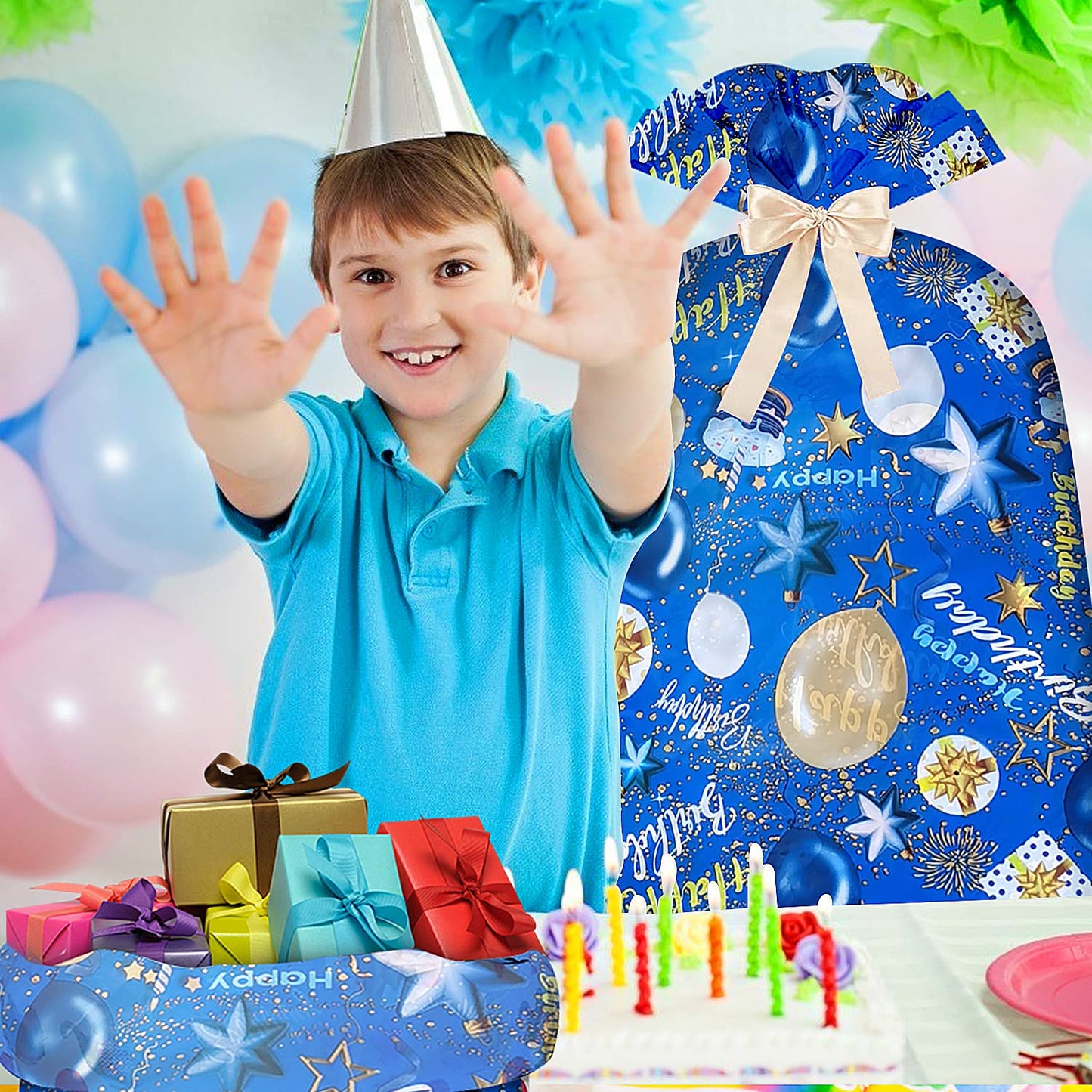 Extra Large Gift Bag Jumbo Giant Gift Bags,Oversized XL Big Huge Gift Bag for Present,Blue Gift Wrap Birthday Bag Plastic Bike Wrapping Bag for Large Gifts for Boy Men Child Kids(48inch 1Pack)
