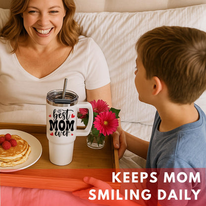 Mothers Day Gifts For Mom - Best Mom Ever Tumbler With Handle 40oz, Mommy Coffee Mug, Mama Tumblers, Momma Gift Ideas from Kids, Daughter, Son, Funny Birthday Present For Her, Mother Day Gift Tumbler