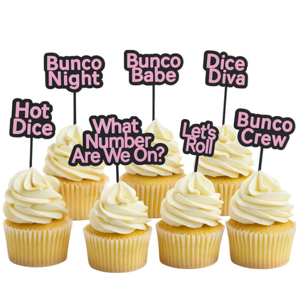 Bunco Cupcake Toppers – 8 Fun Bunco Sayings – Reusable Party Picks for Cupcakes & Snacks – Great Bunco Gift or Door Prize