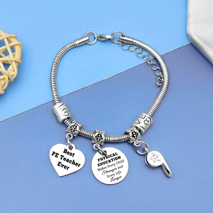 PE Teacher Gifts Bracelet Teacher Appreciation Gifts from Student Physical Education Gift Pe Bracelet Coach Gifts for Women Retirement Gifts for Teachers Graduation Gifts for Her Going Away Gifts