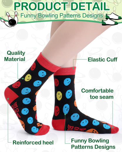 Berlune 30 Pairs Novelty Bowling Socks for Men Funny Bowling Fathers Day Crew Socks Gifts Bulk Sport Gift for Bowlers Lovers