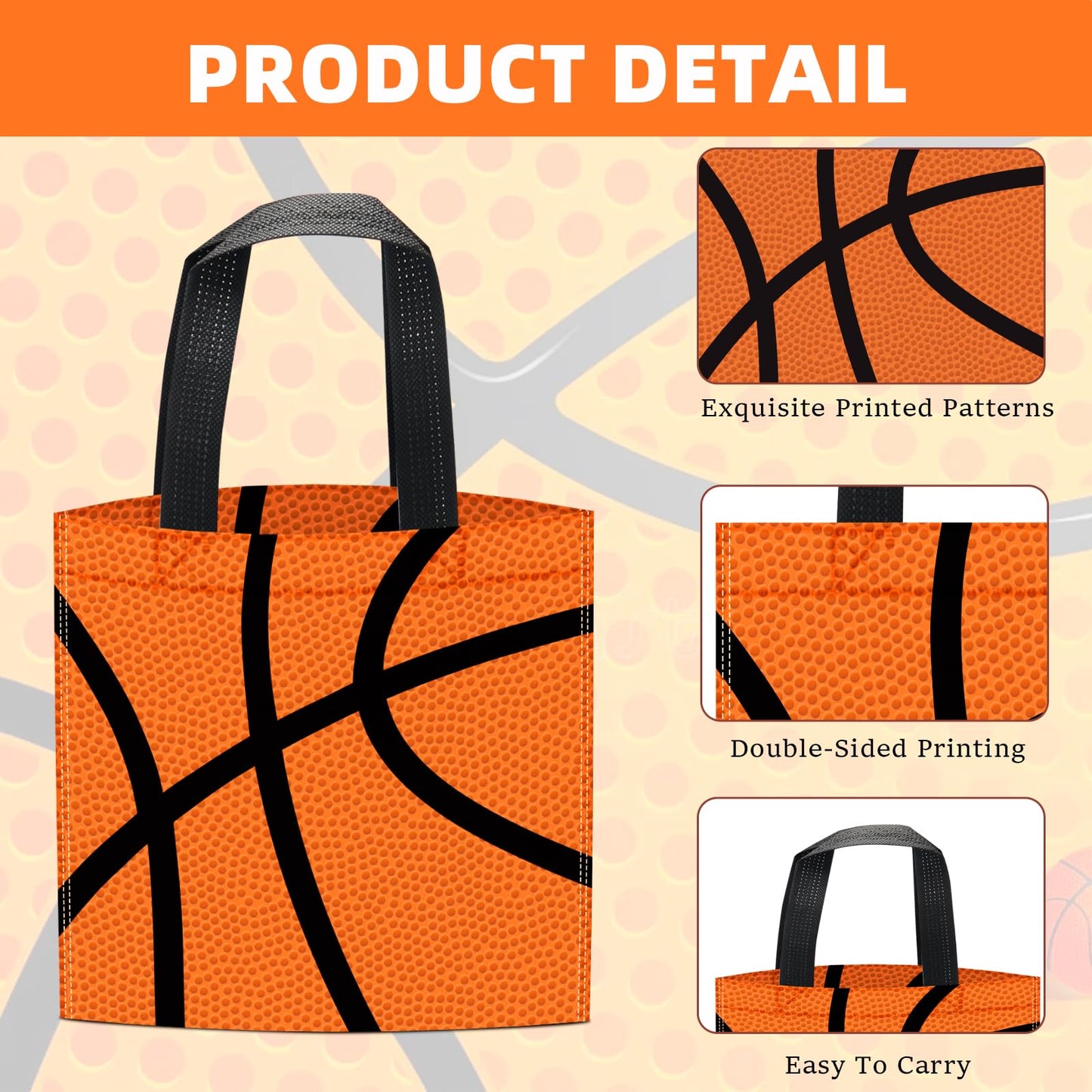 24 PCS Basketball Non-Woven Party Favor Bags with Handles Basketball Party Favor Bags Goodie Treat Candy Bag for Sports Theme Party Birthday 7.87 x 7.87 Inch