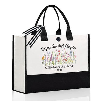 Retirement Gift for Woman 2026, Retired Canvas Tote Bag, Cool Retirement Gifts for Coworker, Teacher, Nurse, Reusable Travel Beach Shopping Tote Bag