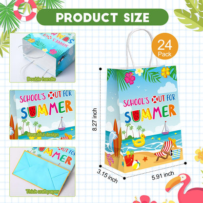 Sweetude 24 Pcs School's out for Summer Gift Bags End of School Year Present Summer Beach Pool Goodie Treat Paper Bags for Summer Vacation Graduation Tropical Party Celebration Favors Supplies