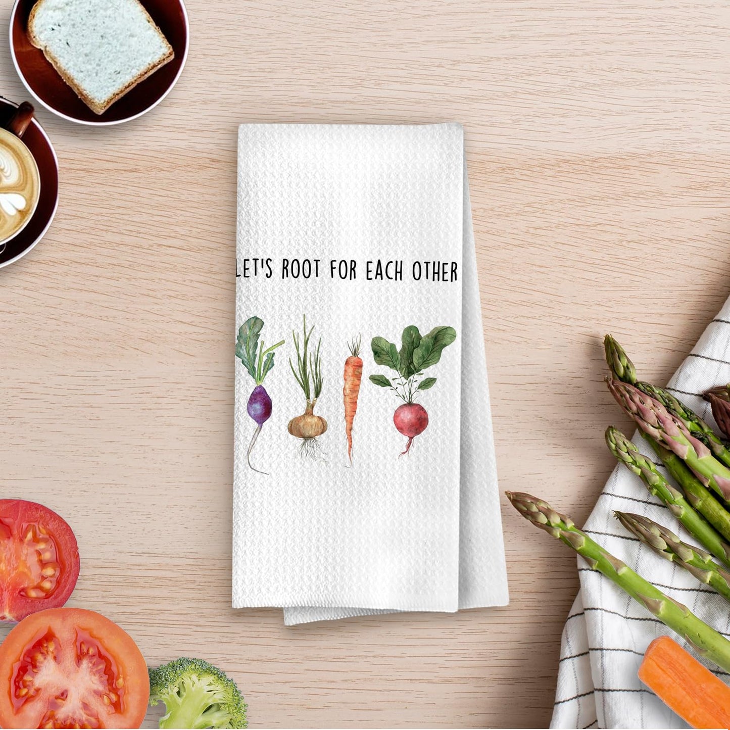 Inspirational Foodie Kitchen Towels - Funny Vegetarian Decorative Waffle Dish Towels, Gardening Gifts Hand Tea Towel, 16x24 Inches