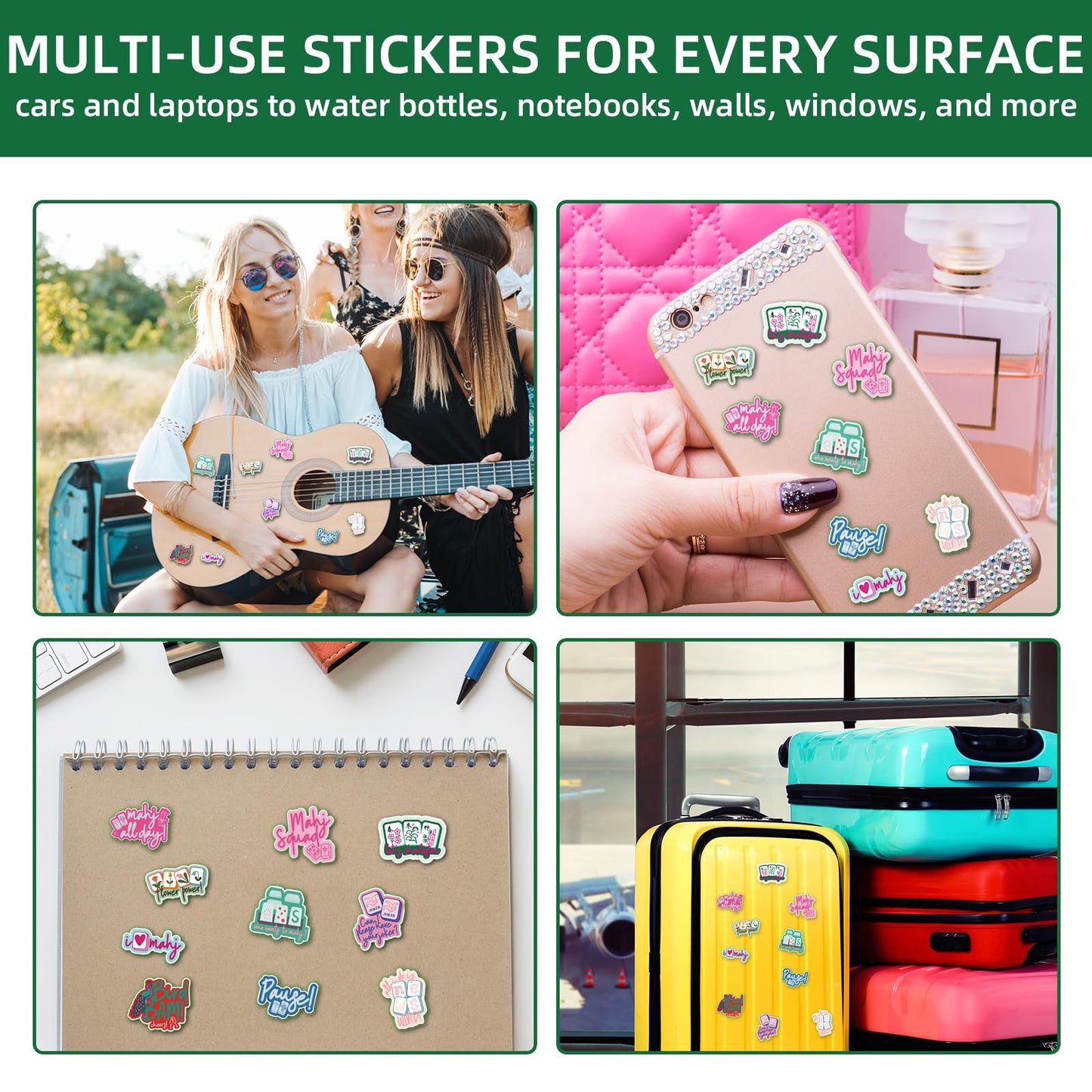 20 Pcs Funny Mahjong Stickers for Water Bottle, Scrapbook, Laptops, Phone Self-Adhesive Waterproof Mahjong Stickers Vinyl Chinese Mah Jong Decals Gifts for Party Decoration