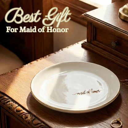 InnoBeta Bridesmaid Gifts for Women, Maid of Honor Gifts for Women Ceramic Jewelry Tray, Decorative Trinket Dish for Rings Earrings Necklaces for Women, 4.75", White Surface Gold