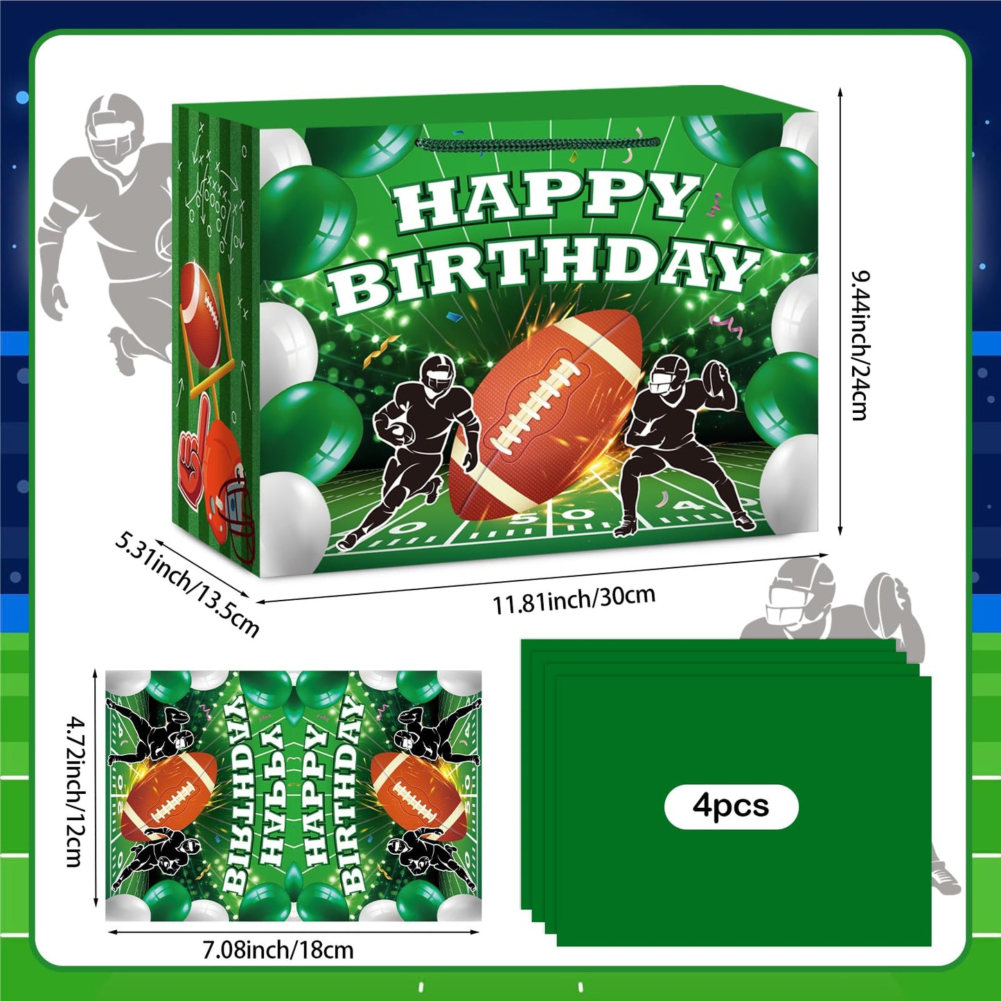 Hooqict Football Gift Bag Football Birthday Party Gift Wrapping Bag with Tissue Paper and Greeting Card for Boys Men Sport Birthday Football Bag Goodie Treat Party Favors