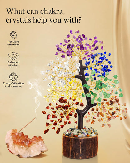 7 Chakra Crystal Tree of Life, Handmade Crystal Decor for Desk, Home Office & Meditation Room, Meaningful and Calming Gemstone Tree,Housewarming, Birthday Gifts for Women, Mom
