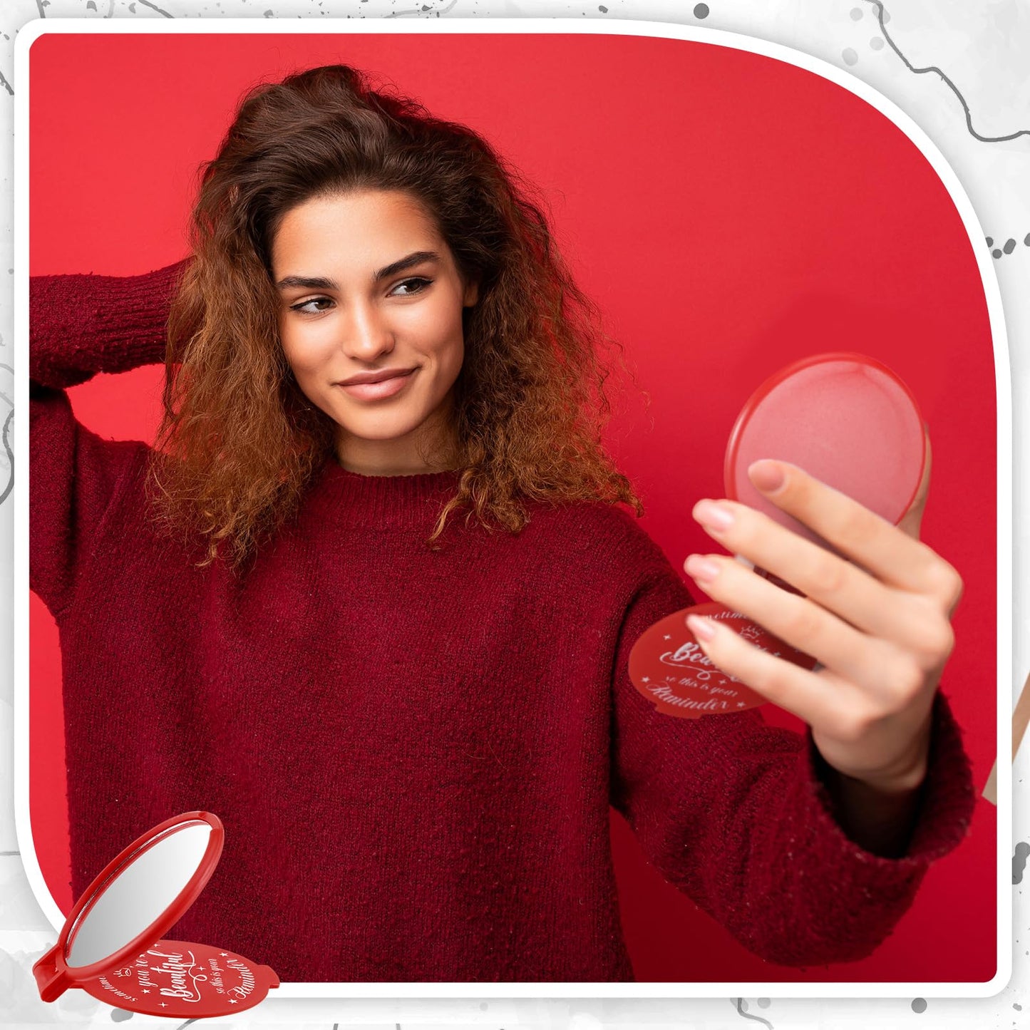 36 Pcs 2.76 Inch Inspirational Compact Mirror Bulk Women Small Gifts Graduation Mothers Day Party Favors Purse Mirror Pocket Mini Items for Adult Coworker Cheerleader Swag Bag (Red)
