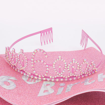 Canitor Birthday Decorations for Girls - Crown Tiara Sash Set and Headband Gift