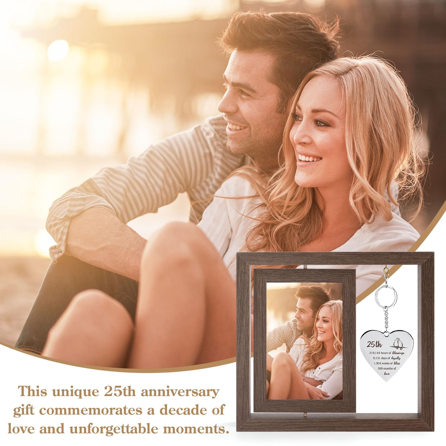 HELORAY 25th Wedding Anniversary Picture Frame Gifts for Couple Unique 25 Silver Anniversary Presents 25 Year Anniversary Decorations Gifts for Husband Wife Friends Parents Her Him