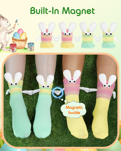 Swooflia Easter Magnetic Hand-Holding Bunny Socks 2 or 4Pairs–Crazy Fun Novelty Gifts for Teens, Women, Men, Couples, Friends