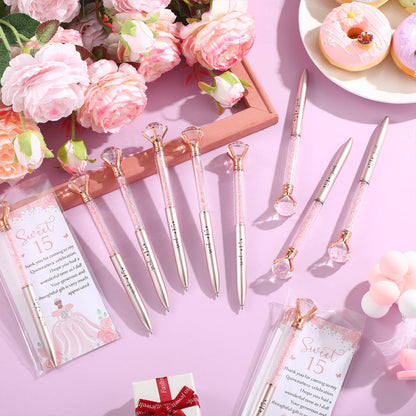 Sayglossy 50 Sets Quinceanera Party Favors Sweet 15th Thank You Gifts Diamond Pens with Thank You Cards Retractable Ballpoint Bling Pens 15 Birthday Gifts for Guests (Rose Gold)