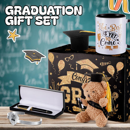Tenceur 2026 Graduation Gift Set for Him Her Congrats Favor Basket Grad Box Bear Sock Bracelet Mini Graduation Hat for School(Black)
