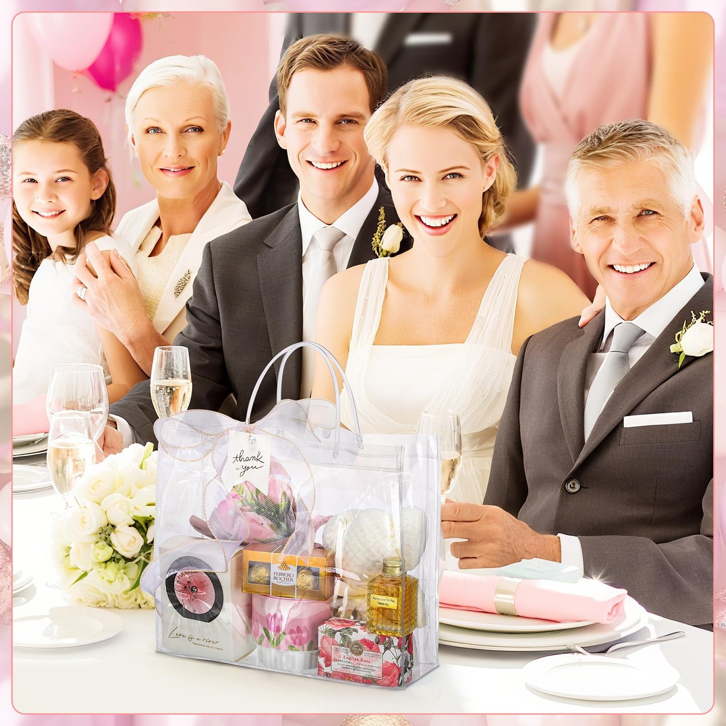 woric 6 Pack Large Clear Gift Bags with Handle, 11.8"X3.9"x9.8" Plastic Valentine's Day Bags Shopping Bag for Small Business Gifts Party Favors
