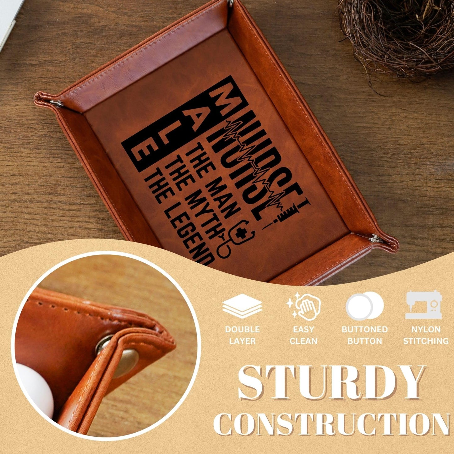 INNObeta Male Nurse Gifts Valet Tray for Men, Desktop Storage Organizer PU Leather Bedside Tray Key Coin Holder for Birthday - The Man The Myth The Legend