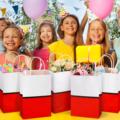 Czlotyh 24 Pcs Cartoon Animation Gift Bags Red Kraft Treat Bags with Handle Paper Goodie Bags Birthday Party Supplies for Birthday Theme Holiday Baby Shower Decorations Candy