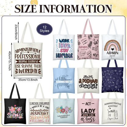 12 Pcs Administrative Professional Day Gift for Women Administrative Assistant Appreciation Gifts Tote Bags, Thank You Appreciation Gift for Office Receptionist Secretary