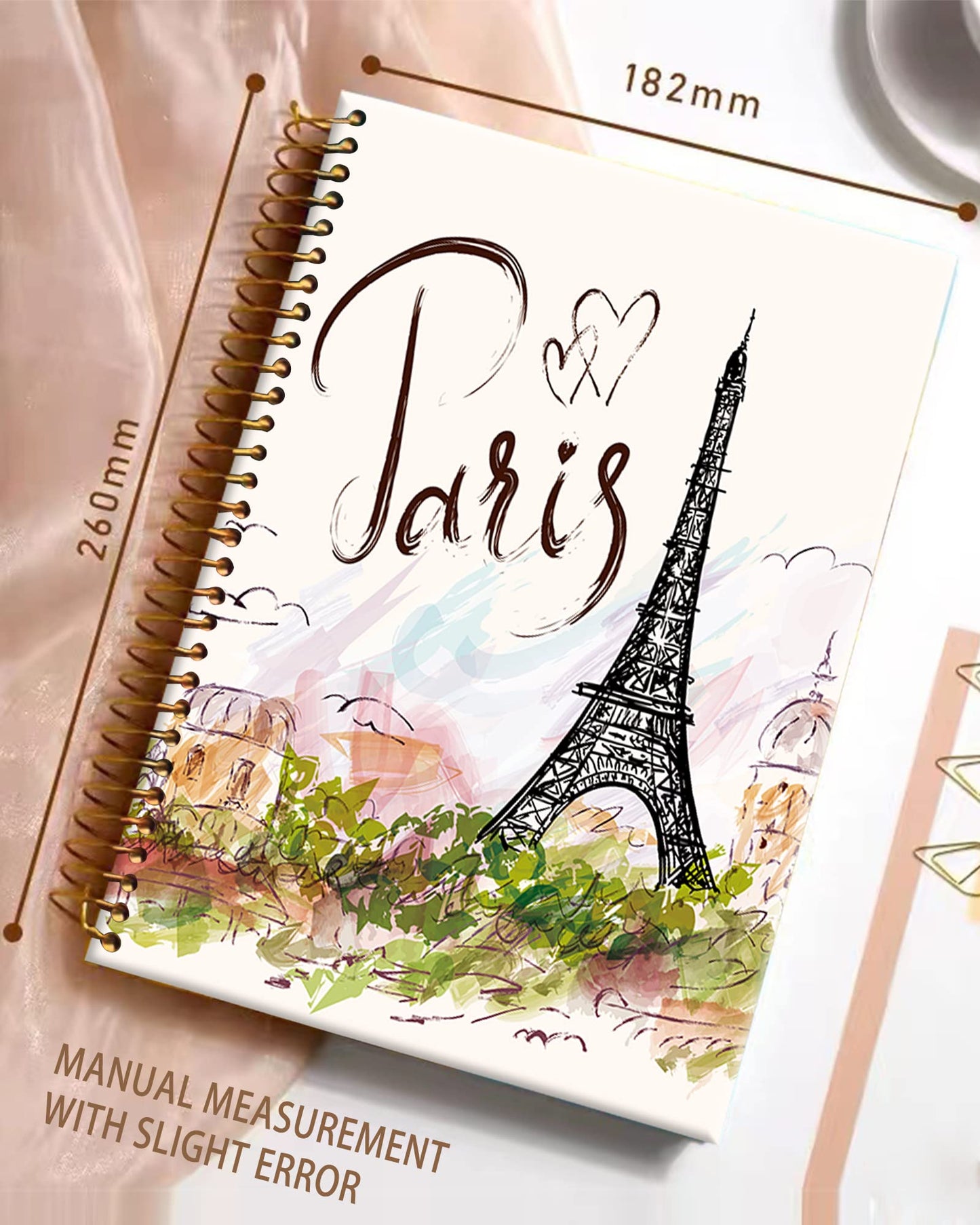 iampanda Spiral Journal Notebook,Strong Twin-Wire Binding with Premium Paper for Girl Women,60 Sheets A5 College Ruled Notebook/Journal,Perfect for School Office Home Gifts,Eiffel Tower Paris