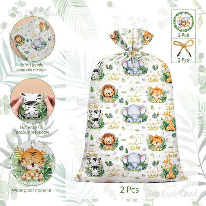 2Pcs Extra Large Baby Shower Plastic Gift Bags 70"x 40" Jumbo Safari Jungle Animals Present Bag XXL Big Gift Wrapping Bags Oversized Reusable Baby Gender Reveal Birthday Party Favors Goody Bags