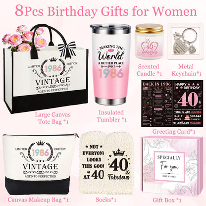 40th Birthday Gifts Women, Vintage 1986 Happy 40th Birthday Gifts Basket for Women Unique Gift Ideas for 40 Year Old Woman, Mom, Wife, Girlfriend, Sister, Friend, Funny Bthday Gift Turning 40 Year Old