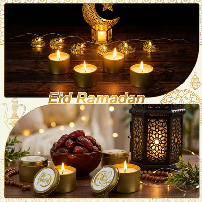 Nuanchu 24 Pack Eid Mubarak Scented Candles Gift 2 oz Golden Star and Moon Design Ramadan Aromatherapy Soy Wax Jars Lasting Bulk Favors for Home Islamic Holiday Party Decor