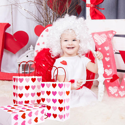 FYSUIMU 24Pcs Valentine' s Day Paper Gift Bags Red Pink Love Heart Candy Goodie Bags with Handles for Wedding Anniversary Mother' s Day Birthday Party Favors
