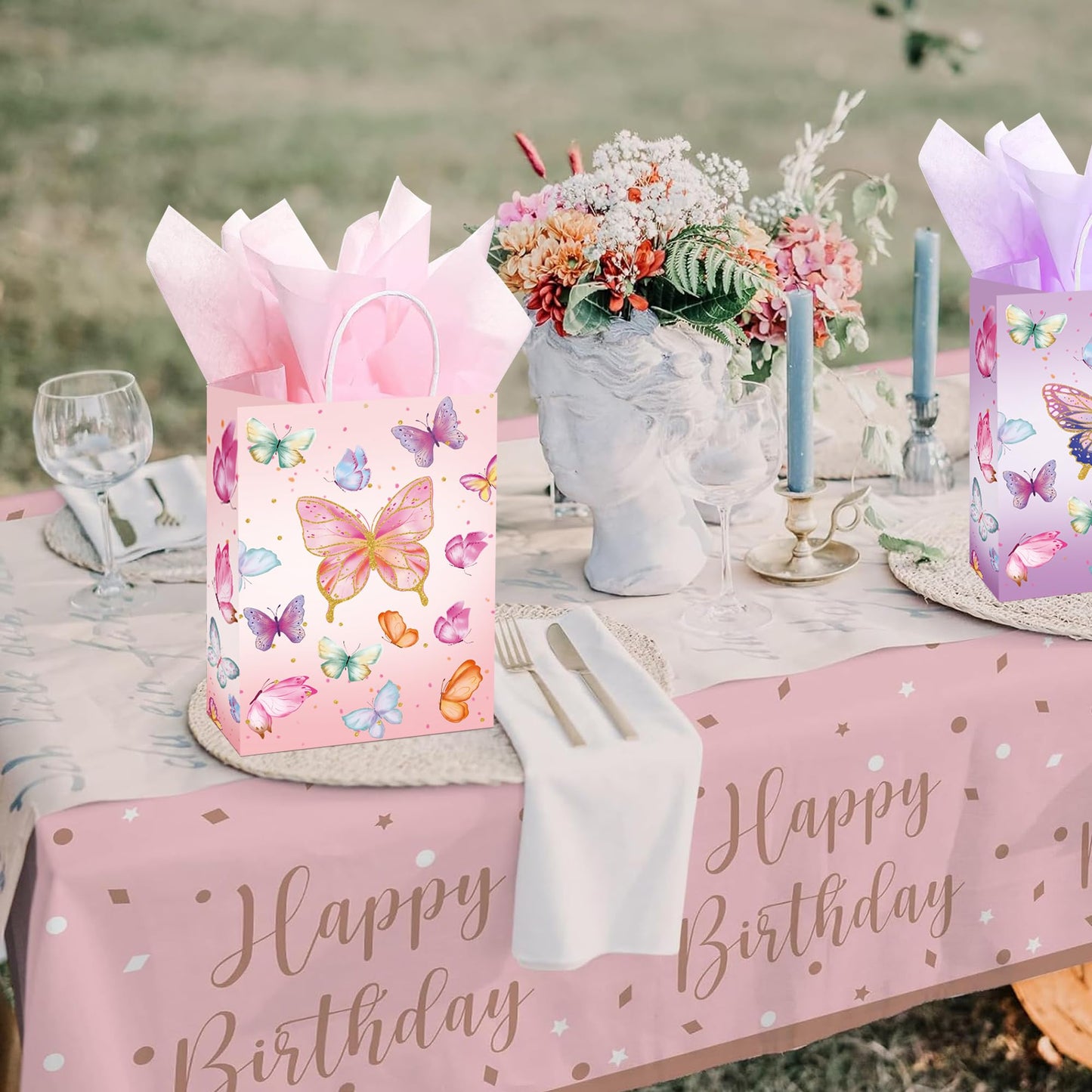 W WINTMING 16 Pcs Butterfly Gift Bags Butterflies Party Favor Bags with Tissue Paper Pink Purple Paper Goodie Bag Birthday Bag for Wedding, Birthday, Party Supplies and Gift (Butterfly)
