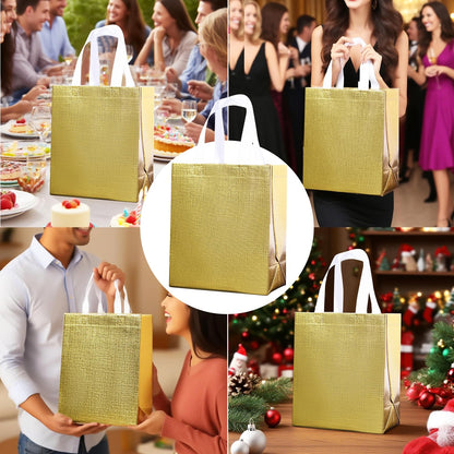 Glossy Gold Gift Bags with Handle 20-Pack,Reusable Non-woven Party Favor Bags with Sturdy Base for Birthday Wedding Easter,8.27x9.84x4.72 Inches (Gold, X-Small)
