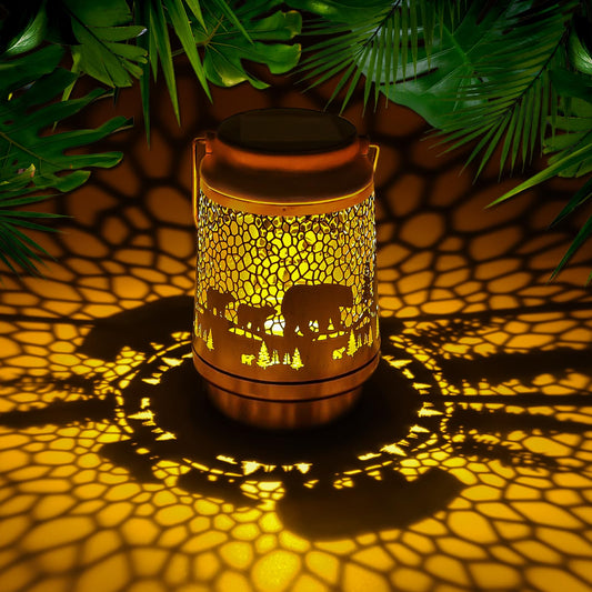 Bear Birthday Gifts for Women Mom Grandma, Solar Lanterns Outdoor Waterproof Garden Decor Hanging Lantern Lights, Metal LED Decorative Gardening Light for Patio Yard Lawn Porch