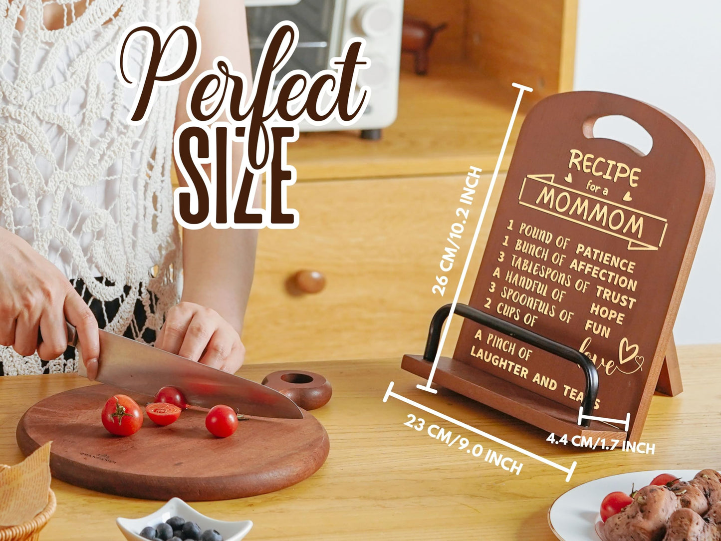InnoBeta Mommom Gifts from Grandkids, Cookbook Stand for Kitchen Counter, Perfect Gifts for Mommom on Birthday, Adjustable Tablet Recipe Book Holder, Unique Kitchen & Home Decor