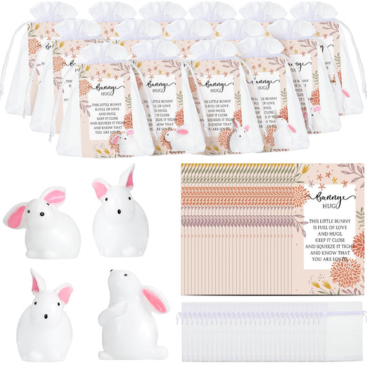 Tatuo 24 Sets Easter Mini Bunnies Mini Rabbit Figurines Wedding Supplies Cake Topper Motivational Bunny Card Gift Bags Hug Inspirational Gift for Easter Party Favors Spring Birthday Supplies