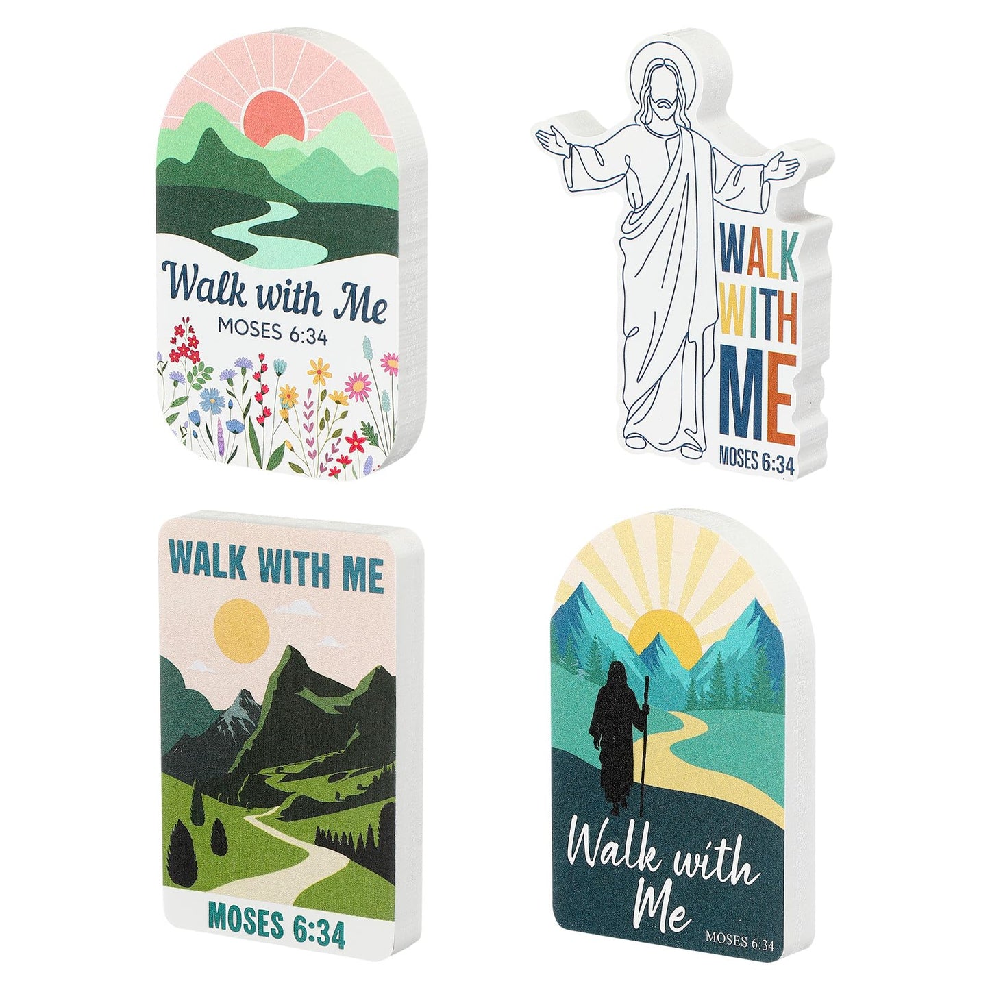 Yousoontic 4 Pcs LDS Mormon Gifts Easter Walk with Me Wooden Desktop Decor, 2026 Walk with Me Gifts, Youth Theme Inspirational Christian Home Tabletop Signs, LDS Gift for Missionaries, Bishop Baptism