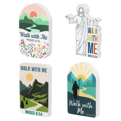 Yousoontic 4 Pcs LDS Mormon Gifts Easter Walk with Me Wooden Desktop Decor, 2026 Walk with Me Gifts, Youth Theme Inspirational Christian Home Tabletop Signs, LDS Gift for Missionaries, Bishop Baptism