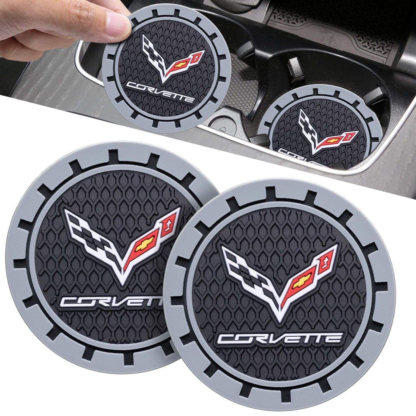 Car Cup Coaster, 2PCS Universal Non-Slip Cup Holders, Compatible with Corvette Series Car Cup Holder Coasters，Car Drink Coaster Holder Accessory, Black