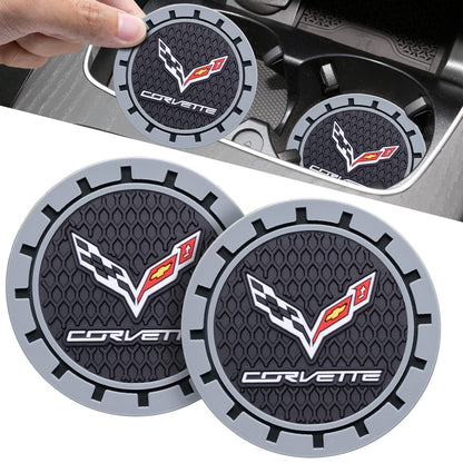 Car Cup Coaster, 2PCS Universal Non-Slip Cup Holders, Compatible with Corvette Series Car Cup Holder Coasters，Car Drink Coaster Holder Accessory, Black