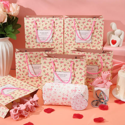 Suncalla 24 Pcs Galentine's Day Gifts Bulk Pink Bow Bags Gifts Set for Women Coquette Basket Hair Clips Mirror Bowknot Canvas Cosmetic Bag for Mothers Friend Bridal Shower Birthday