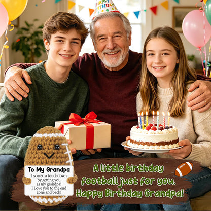 Mini Funny Grandpa Fathers Day Birthday Gifts from Grandkids, Handmade Crochet Football Grandpa Gifts from Granddaughter Grandson Cute Decor, Great Grandfather Grandparents Present for Father's Day