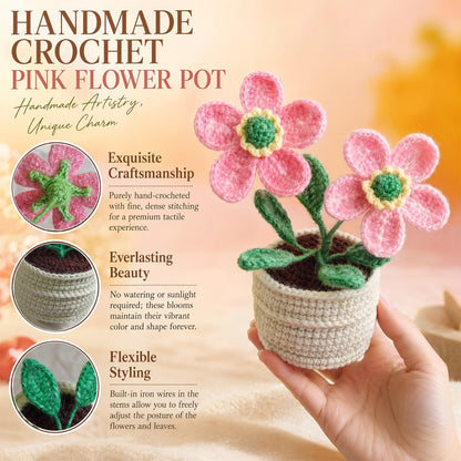 Hand-Made Crochet Wild Rose with Greeting Card and Handled Gift Bag, Spring Artificial Flowers for Mothers Day Appreciation Gifts for Family Girl Friend Other Half(Gradient Pink)