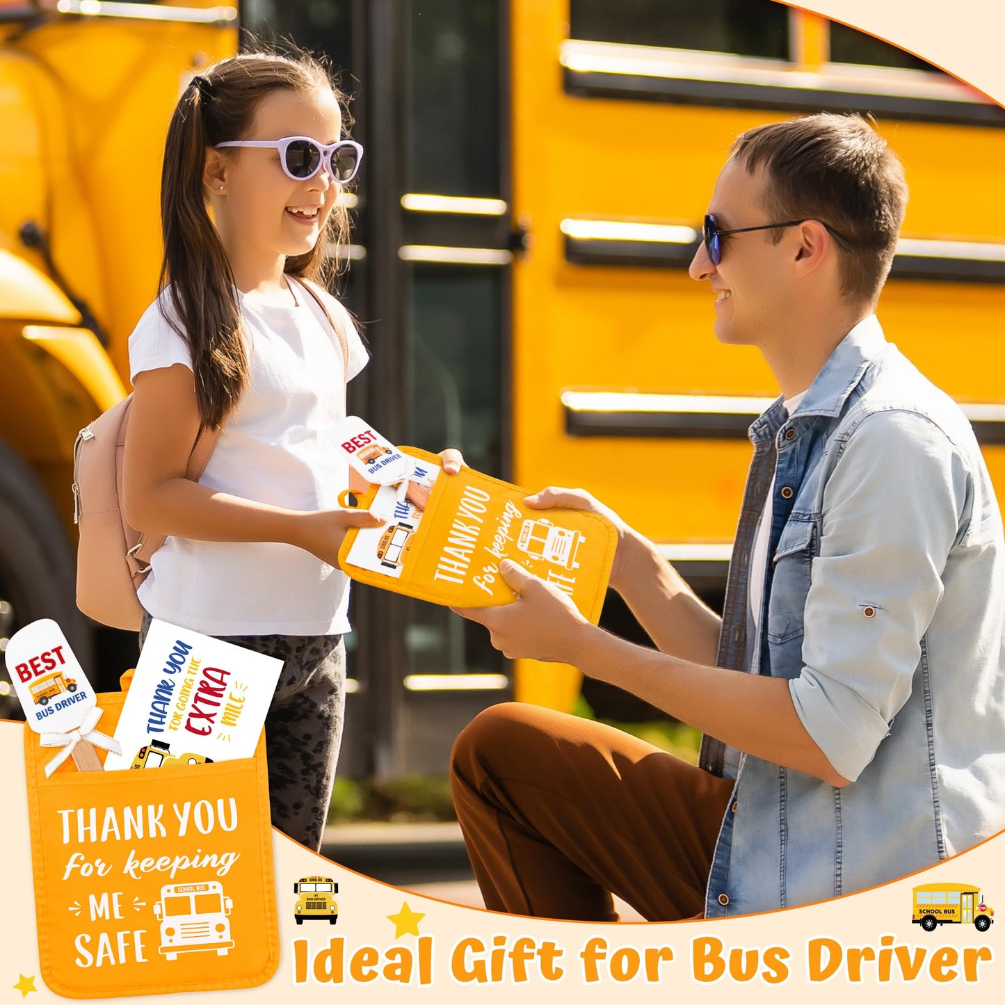 Bus Driver Appreciation Gift Set - R HORSE 3Pcs Thank You Bus Driver Gift Yellow Pot Holder with Silicone Spatula and Greeting Card Heat Resistant Oven Mitts for Bus Driver Retirement Teacher Day Gift