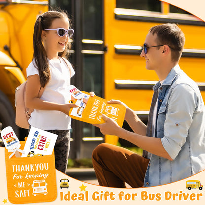 Bus Driver Appreciation Gift Set - R HORSE 3Pcs Thank You Bus Driver Gift Yellow Pot Holder with Silicone Spatula and Greeting Card Heat Resistant Oven Mitts for Bus Driver Retirement Teacher Day Gift