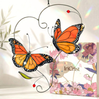 Monarch Butterfly Gifts for Grandma & Mom, Butterflies Suncatcher Stained Glass Window Hanging, Real Handmade Sun Catcher Indoor Window, Decorations in Garden Decor, Ornament for Mother