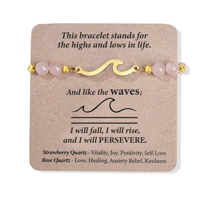 Quietsun Teens Girl Gift Teenage Her Women Birthday Gifts Ideas 12 14 16 Year Old Rose Quartz Protection Wave Bangle Bracelet Christmas Stocking Stuffers Valentines Day Easter