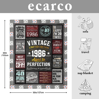 40th Birthday Gifts Men - 40 Year Old Gifts for Men - Turning 40 Gift for 40 Year Old Man - Funny Bday Gift for Male in Their 40s - 1986 40th Birthday Blanket 60" x 50"