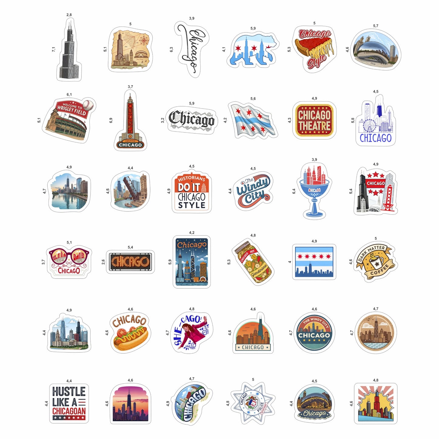 100Pcs Chicago Stickers and Decals for Luggage, Water Bottle - Chicago Gifts, Party Supplies - Travel USA Cities Stickers - Gift for Women & Men