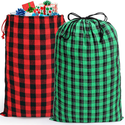 HRX Package 2pcs Cotton Santa Bags, 27.5x19inch Large Fabric Drawstring Christmas Gift Bags, Holiday Gift Wrap with Gift Tag for Presents