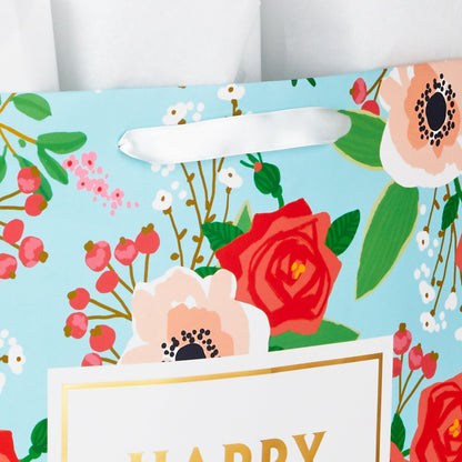 Hallmark 17" Extra Large Mother's Day Gift Bag with Tissue Paper (Red Roses, Green Foliage, Bright Blue) for Mom, Grandma, Nana, New Mother
