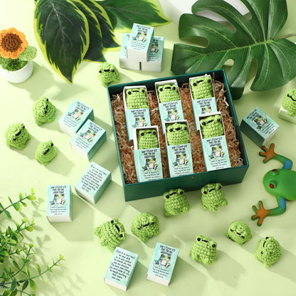 Wettarn 36 Sets Frog Pocket Hug Token Gifts Bulk Crocheted Frog with Box Encourage Positive Greeting Gifts for Women Passover Friend Employees Staff Office Teacher Nurse Week