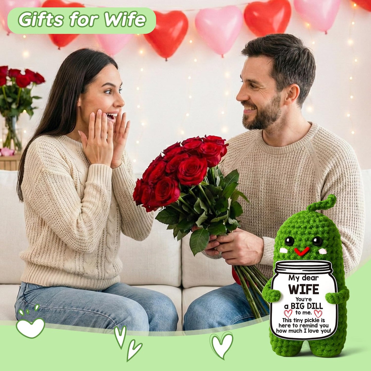 MAMAGIFTRE Gifts Mothers Day for Wife from Husband, Handmade Croche Pickle to My Wife I Love You Birthday Gift for Wife, Wedding Anniversary Romantic Gift for Couples Women,Small Love Sign Decor